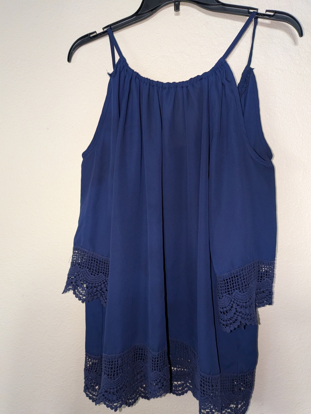 Women's Navy Cold-Shoulder Crochet-Trim Top